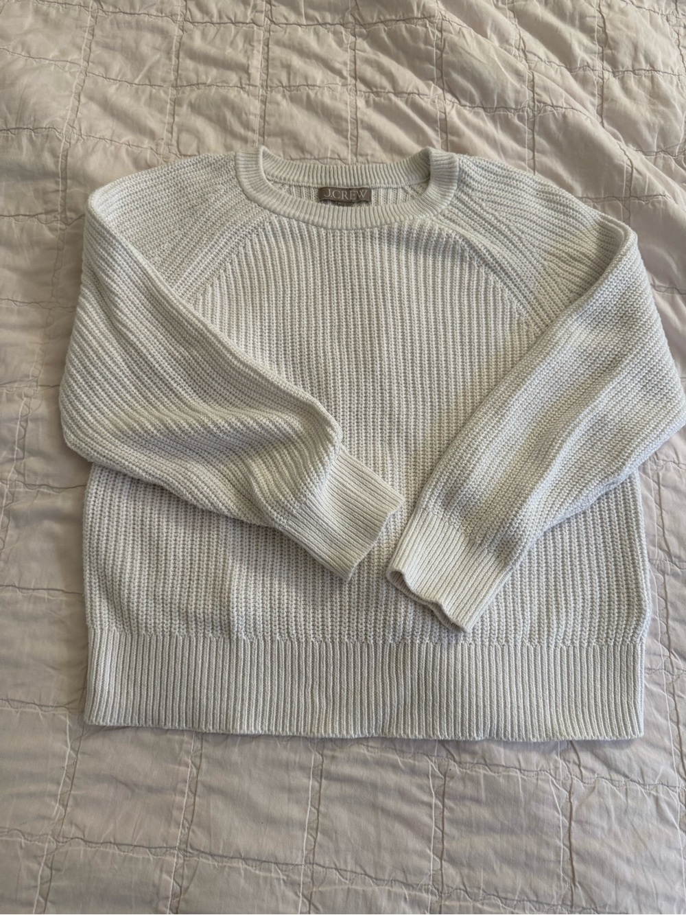 J. Crew Women's White Ribbed Knit Cotton Sweater - Small